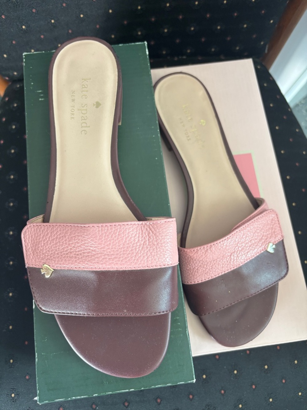 kate spade Two-Tone Pink and Brown Leather Slide Mules